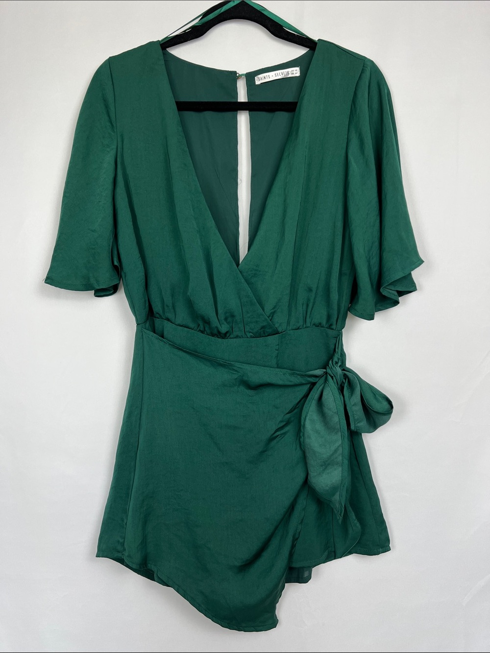 Green Satin Wrap Romper with Side Tie size Medium